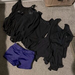qty 4 Leotards sz XS 4/5 Dance Ballet Gymnastics 4T 5T 1 tumble short 4 Leotard